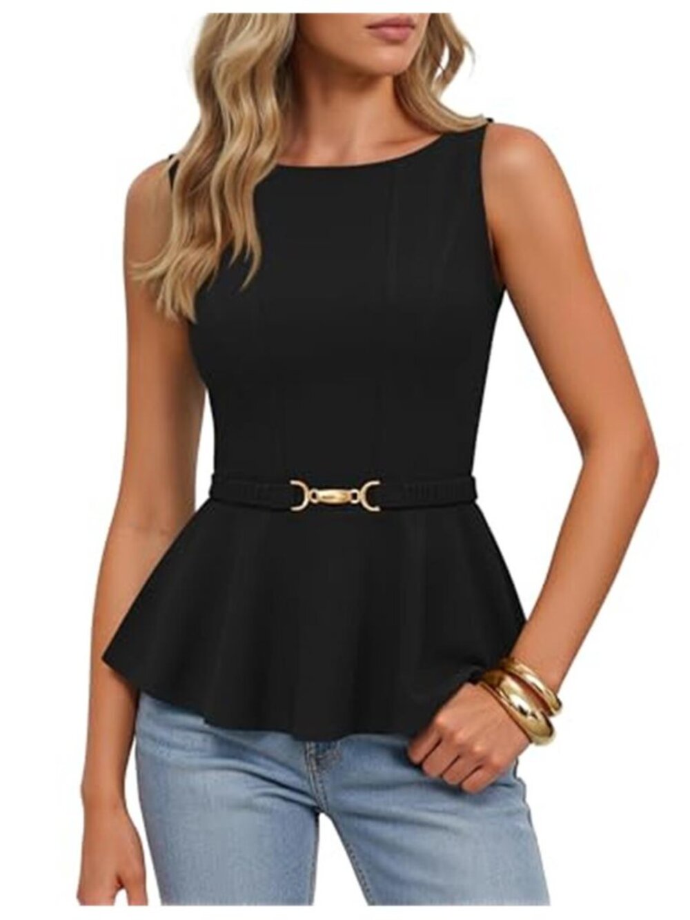 Women's Summer Casual Peplum Top Sleeveless Tank Top